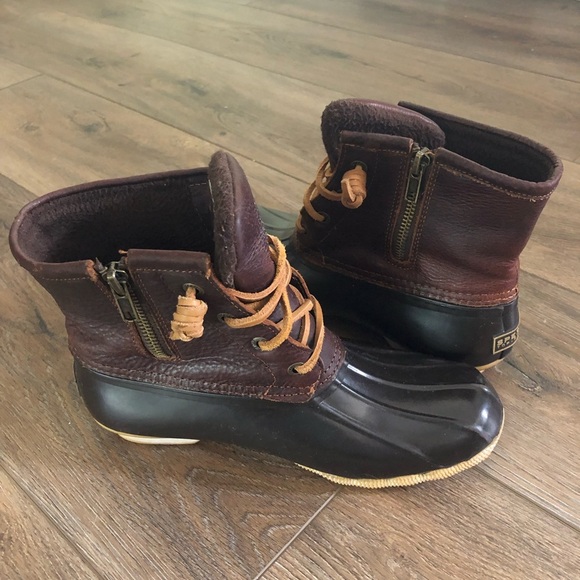 Sperry Women's Brown Duck Boots - Leather Waterproof Rubber - Side Zipper - Picture 10 of 12